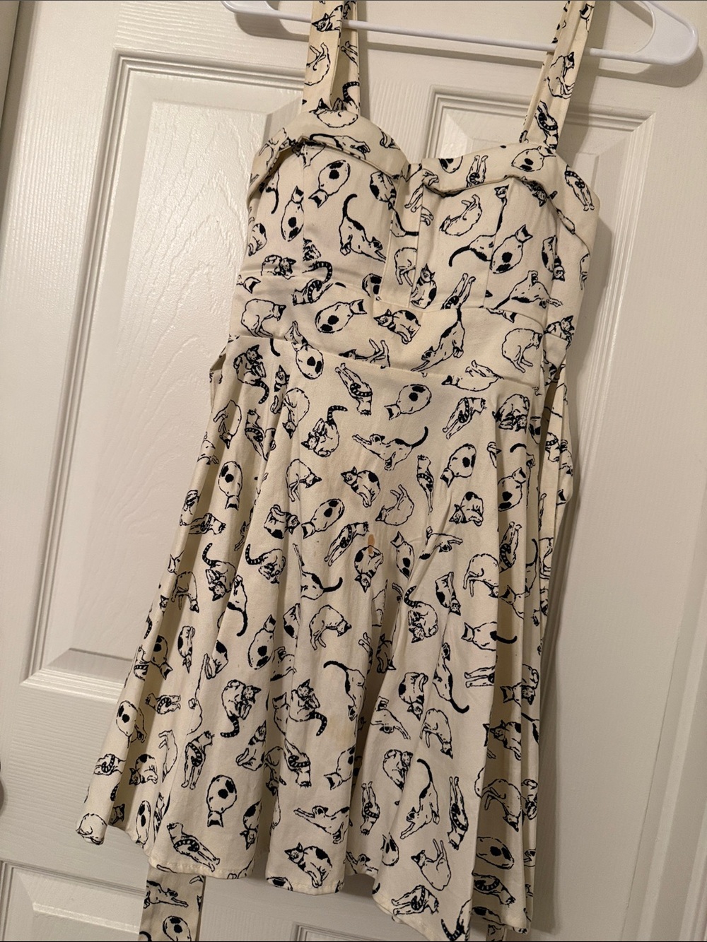 Cream Mini Dress with Black Cat Print